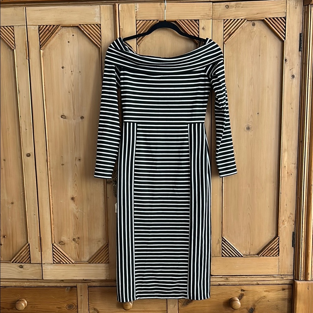 Elegant Black and White Striped Dress